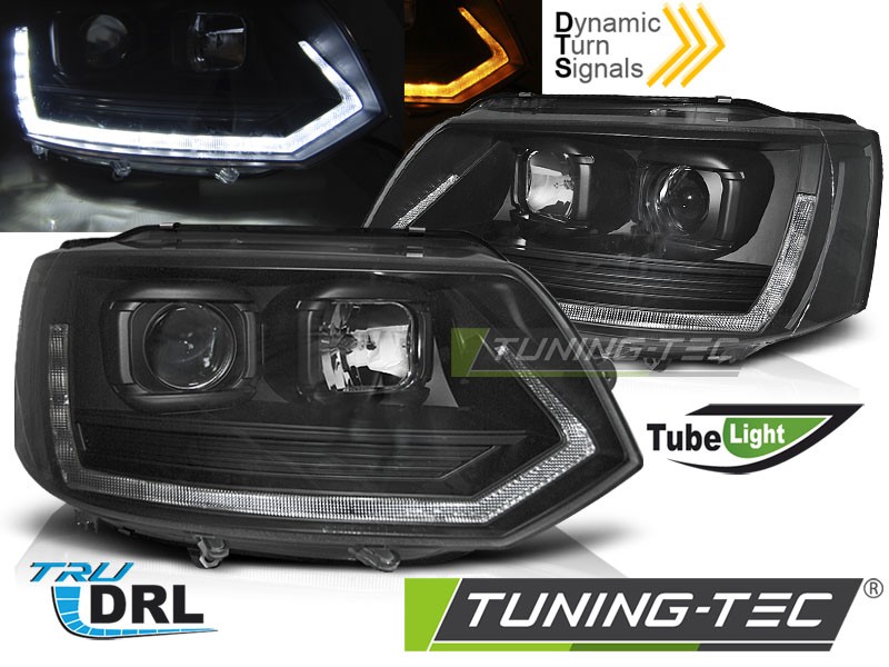 VW T5 GP - Přední světla TUBE LIGHT T6 OPTIK LOOK - Černá