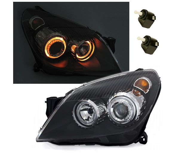 Lot De 2 Phares Avant BMW E87 (04-11) Avec Anneaux Lumineux Angel Eyes - Noir, H7/H7 - Qualité D'origine