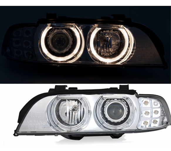 BMW E39 - Přední světla ANGEL EYES H7/H7 LED BLIKAČ DEPO - Chromová