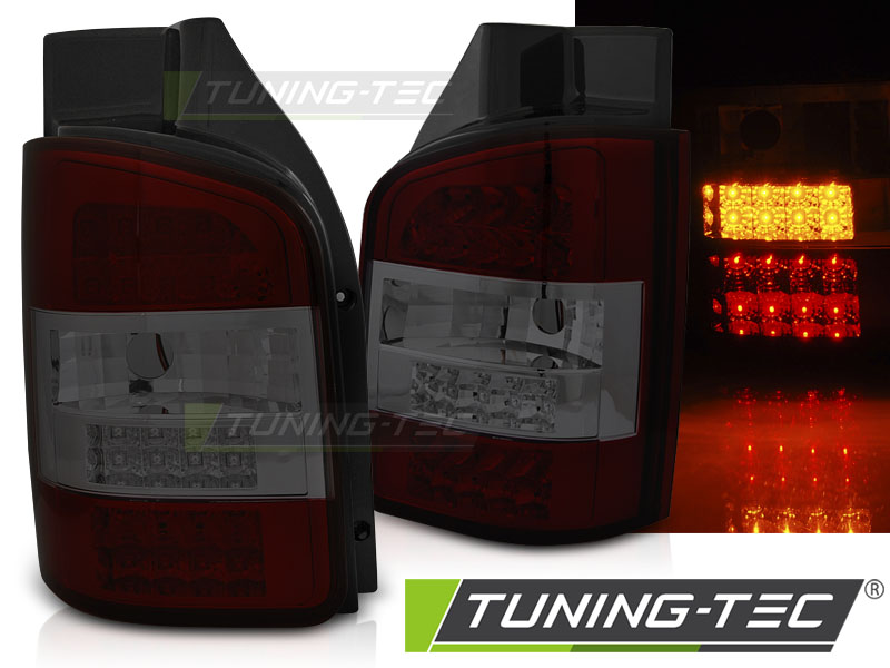VW T5 03-09 - Zadní světla LED SONAR (dvoudílné dveře) - Červená/Kouřová