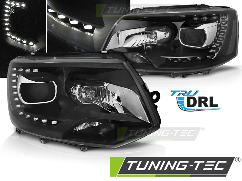 VW T5 GP - Přední světla TRU DRL XENON LOOK - Černá