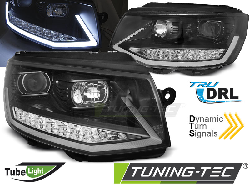 VW T6 2015 - Přední světla TUBE LIGHT TRU DRL - Černá