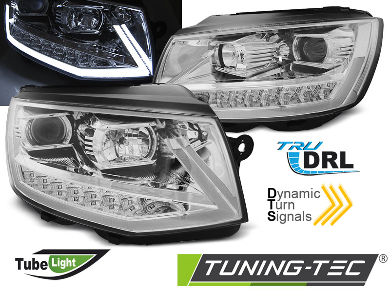 VW T6 2015 - Přední světla TUBE LIGHT TRU DRL - Chromová