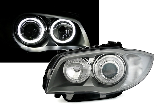 BMW E81/E82/E87/E88 - Přední světla Angel Eyes DEPO (bílé) - Stříbrná