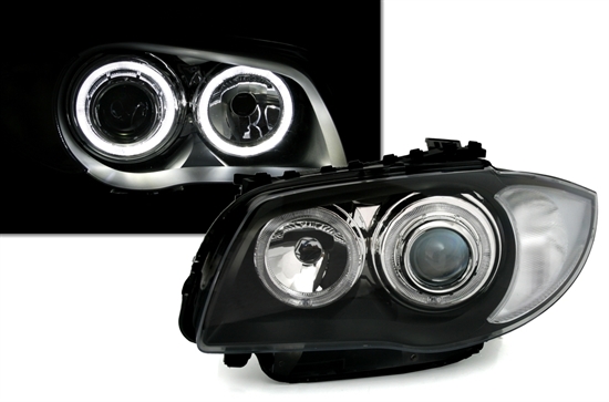 BMW E81/E82/E87/E88 - Přední světla Angel Eyes DEPO (bílé) - Černá