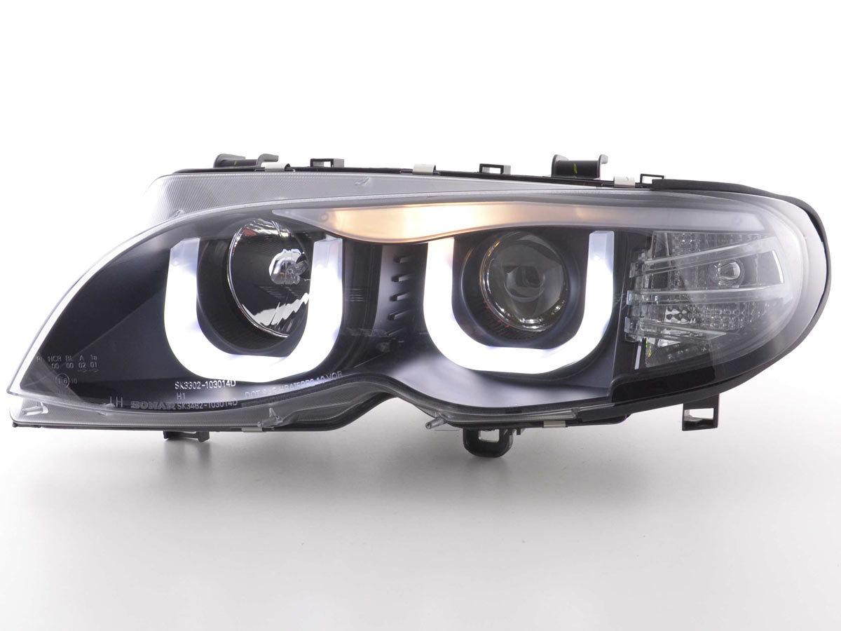 BMW E46 LIMO / TOURING 01-05 - Přední světla ANGEL EYES LED 3D - Černá