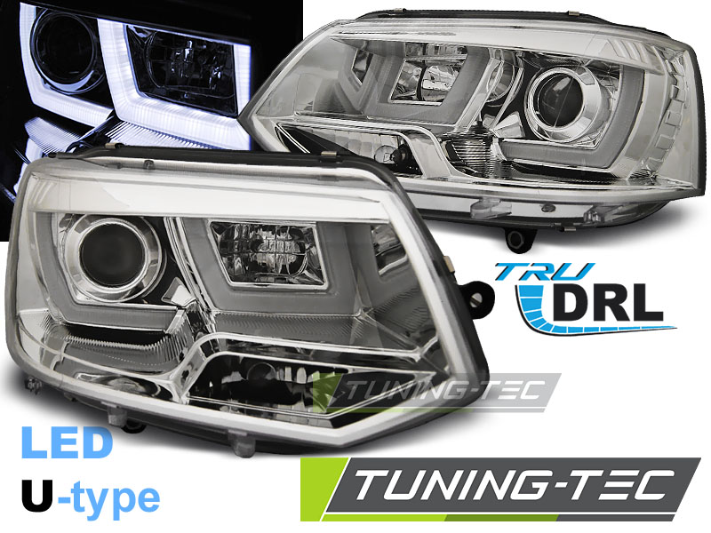 VW T5 GP - Přední světla U-TYPE DRL JUNYAN - Chromová