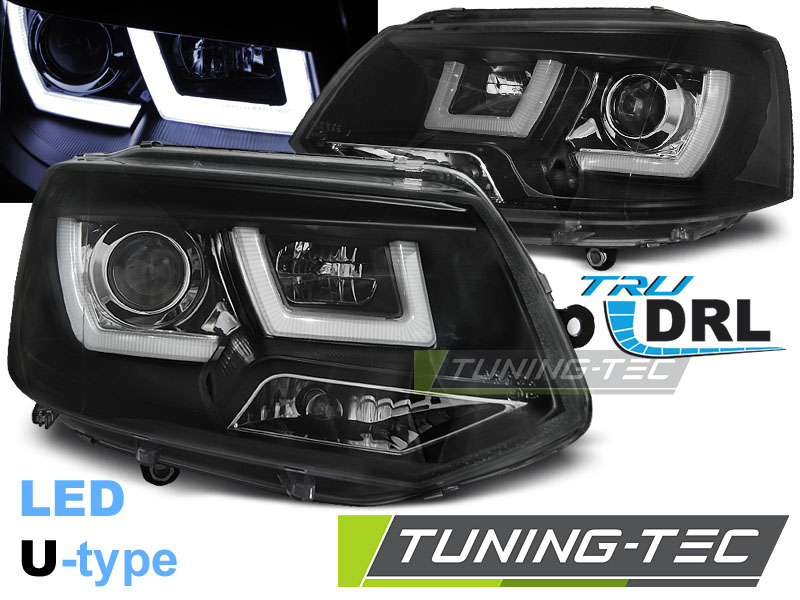 VW T5 GP - Přední světla U-TYPE DRL JUNYAN - Černá