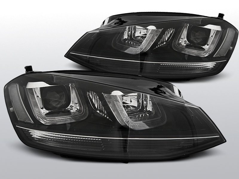 VW GOLF 7 - Přední světla U-TYPE TRU DRL GTI LOOK BLACK LINE - Černá